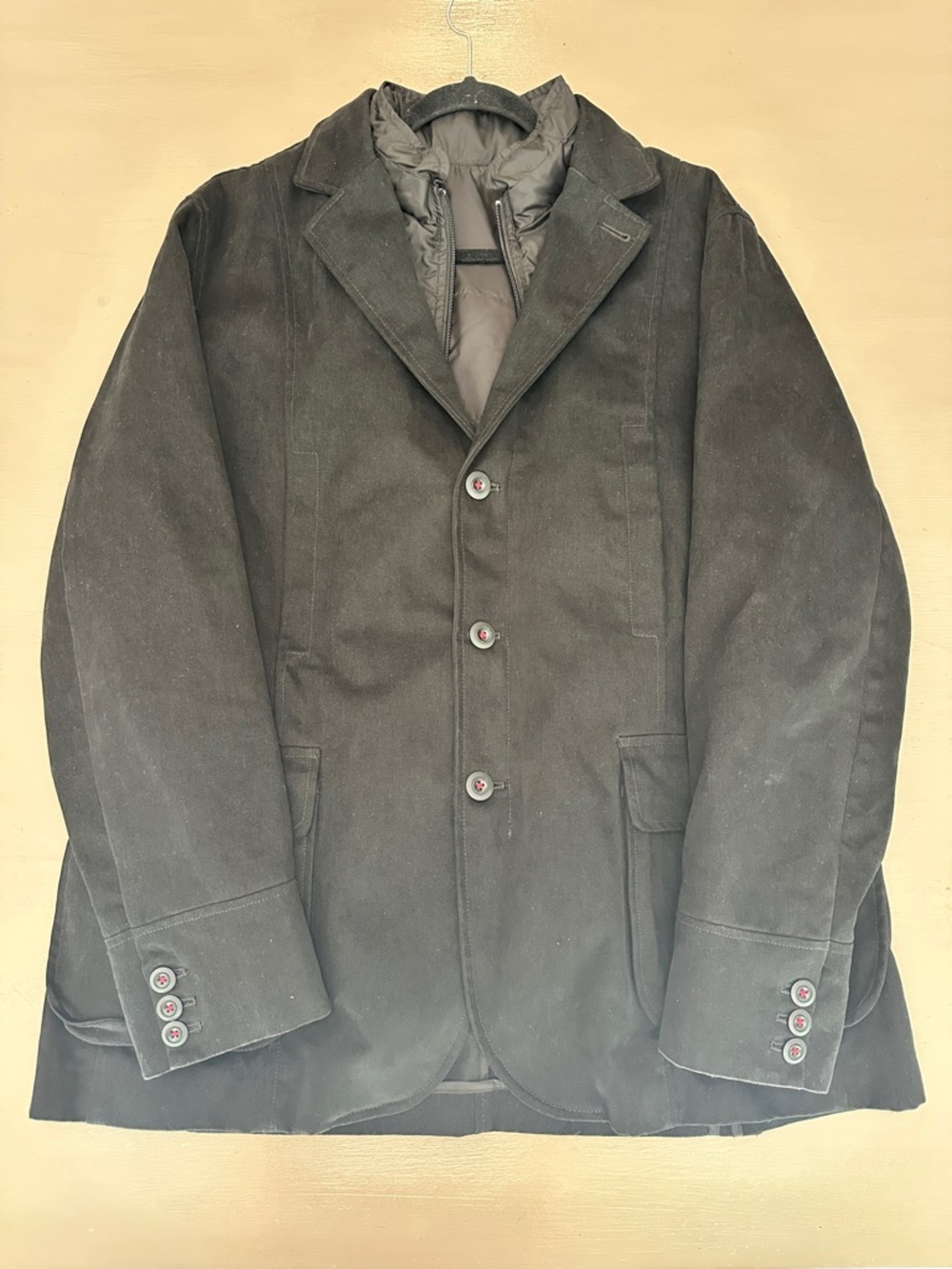 Santorelli Mens Jacket Large 42R Brown Washed Cotton Quilted Zip Out Liner Coat